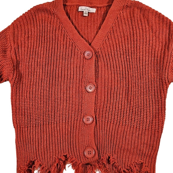 Love Tree Distressed V Neck Button Up Cropped Cardigan, Burnt Orange, Small - Picture 7 of 14